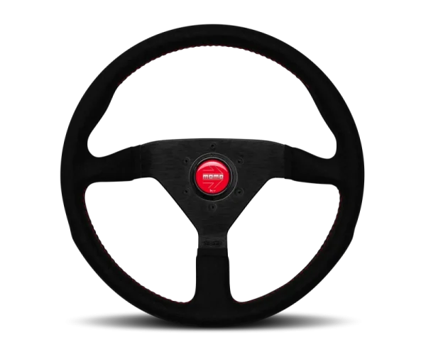 Momo Montecarlo Alcantara Steering Wheel 320 mm - Black/Red Stitch/Black Spokes
